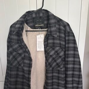 Jachs Black and Gray Lightweight Shirt Jacket with Sherpa Lining